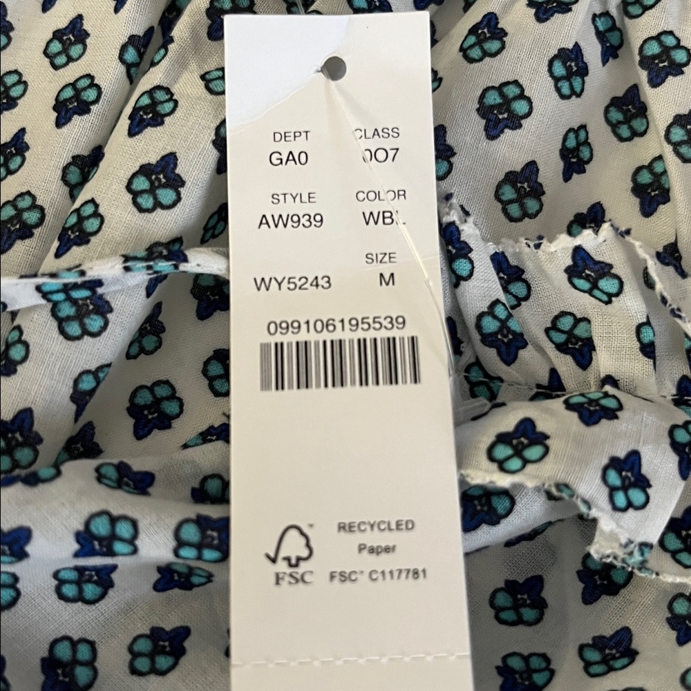 J.Crew Tie-front Ruffle Top in Blue Ribbon Block Print Organic Cotton NWT Medium - Picture 8 of 10